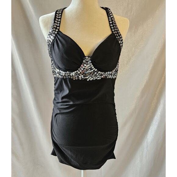WILD CAT Sequin Club Dress Ruched Halter Sz LARGE NWT - Picture 1 of 6